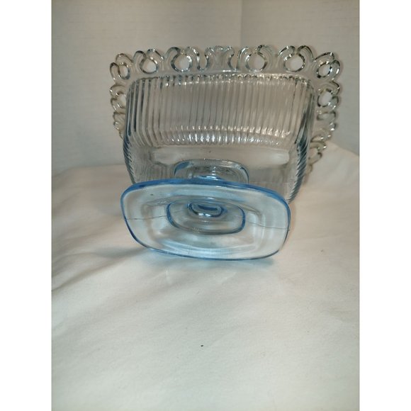 Indiana Glass Candy Dish Blue Open Lace Designed - Picture 4 of 4